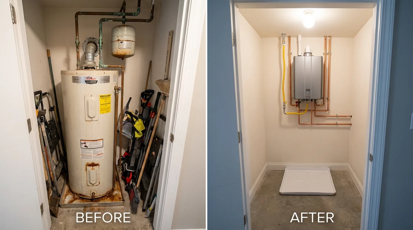 Tank water heater versus wall-mounted tankless unit comparison for Yucaipa, CA homeowners